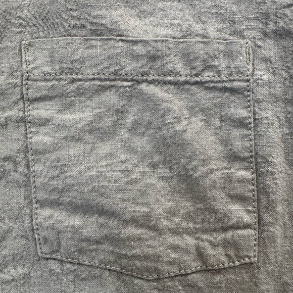 H&M Mandarin Collar 3-Button Short Sleeved Olive Linen Blend Shirt Boys Size 8 - Picture 5 of 8